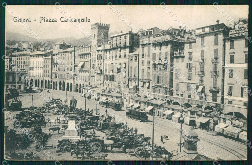 Genova Città Piazza Caricamento Tram Carretti cartolina WX2801 – fronte