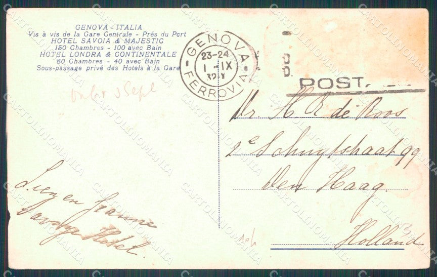 Genova Città Hotel Majestic Savoia PIEGA cartolina WX2829 – retro