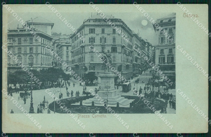 Genova Città Piazza Corvetto Chiaro di Luna PIEGA cartolina WX2947 – fronte