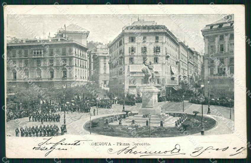 Genova Città Piazza Corvetto Militari PIEGHE cartolina WX2998 – fronte