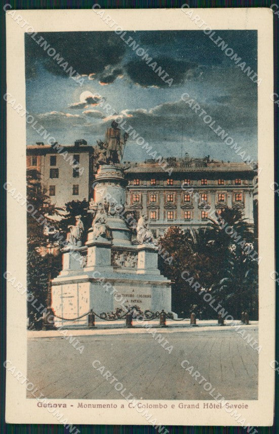 Genova Città Monumento Cristoforo Colombo Chiaro di Luna cartolina WX3010 – fronte
