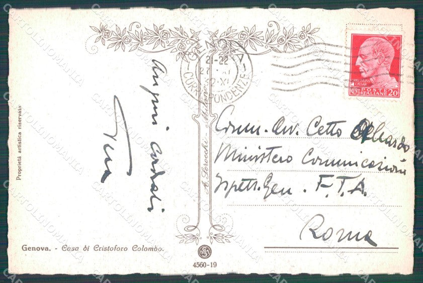 Genova Città Casa Cristoforo Colombo cartolina WX3043 – retro