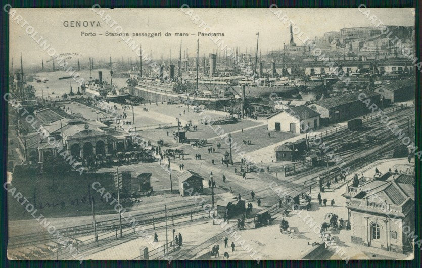 Genova Città Stazione Passeggeri Porto PIEGATA cartolina WX3074 – fronte