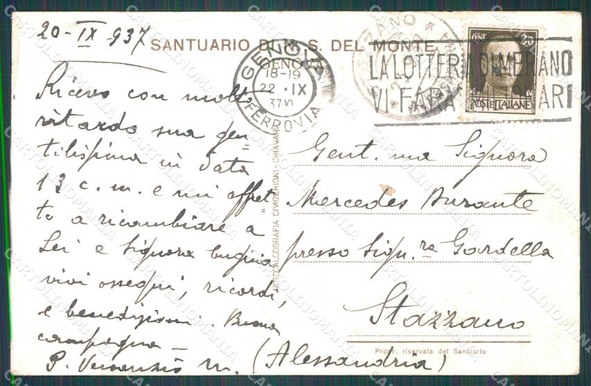 Genova Città Santuario N S del Monte ABRASA cartolina WX3145 – retro