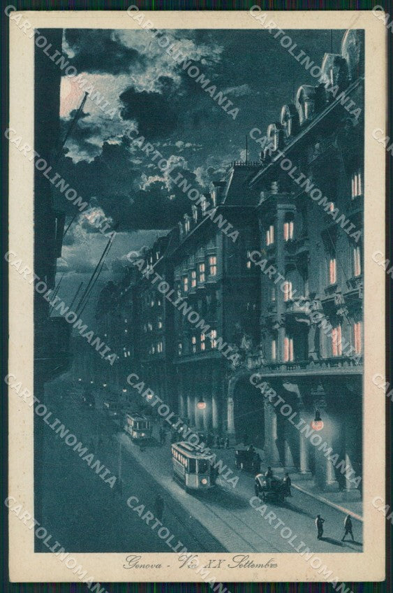 Genova Città Via XX Settembre Chiaro di Luna cartolina WX3176 – fronte