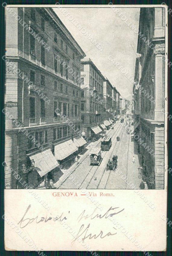 Genova Città Via Roma PIEGHINA cartolina WX3178 – fronte