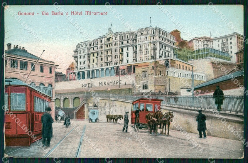 Genova Città Via Doria Tram Carrozza PIEGHINE cartolina WX3191 – fronte