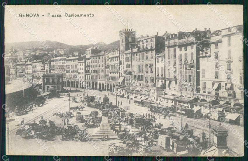 Genova Città Piazza Caricamento Tram Carretti cartolina WX3242 – fronte