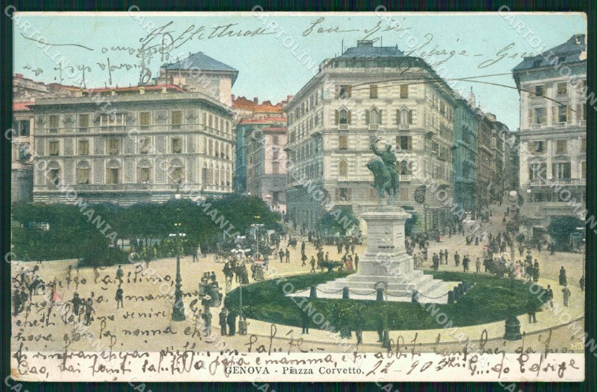 Genova Città Piazza Corvetto PIEGHINE cartolina WX3258 – fronte