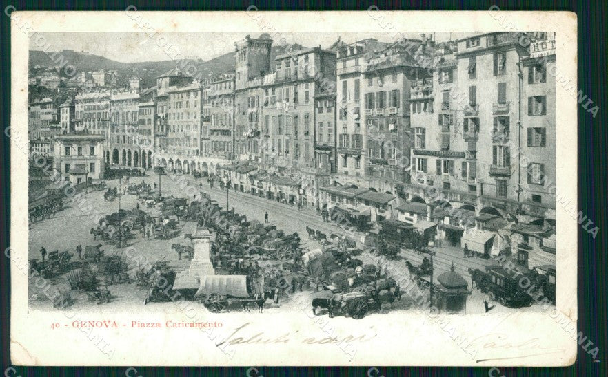 Genova Città Piazza Caricamento Carretti STRAPPINO PIEGHE cartolina WX3320 – fronte