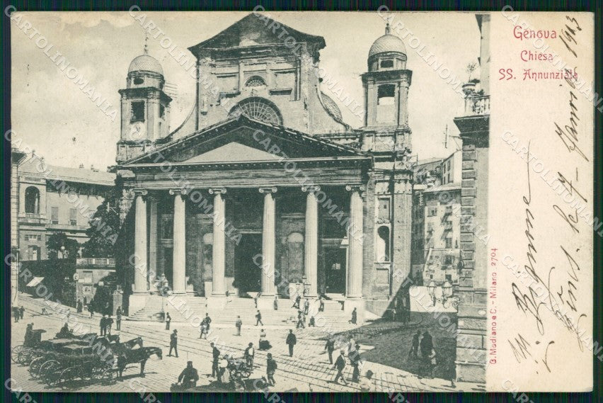 Genova Città Chiesa Santissima Annunziata Carrozze PIEGHINE cartolina WX3328 – fronte