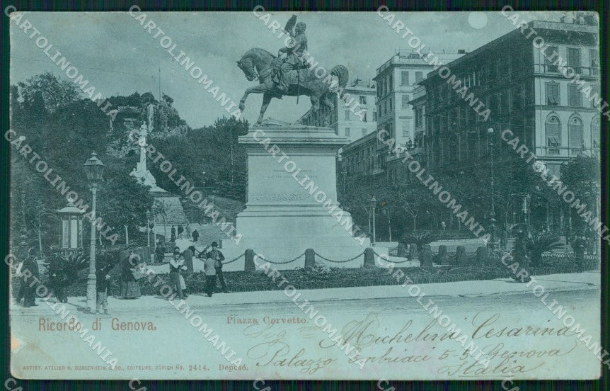 Genova Città Piazza Corvetto Chiaro di Luna ABRASA cartolina WX3330 – fronte