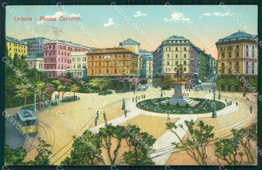 Genova Città Piazza Corvetto Tram cartolina WX3398 – fronte