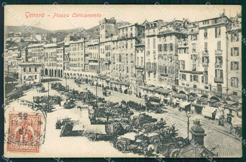 Genova Città Piazza Caricamento Carretti cartolina WX3407 – fronte