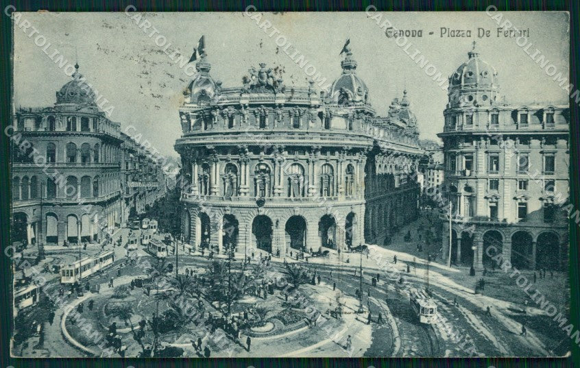 Genova Città Piazza De Ferrari Tram RIFILATA cartolina WX3455 – fronte
