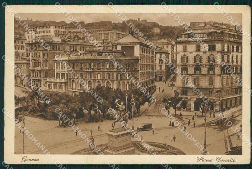 Genova Città Piazza Corvetto PIEGATA COLLA cartolina WX3494 – fronte