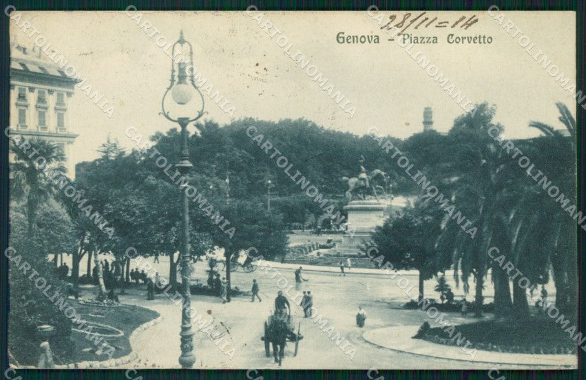 Genova Città Piazza Corvetto PIEGA cartolina WX3498 – fronte