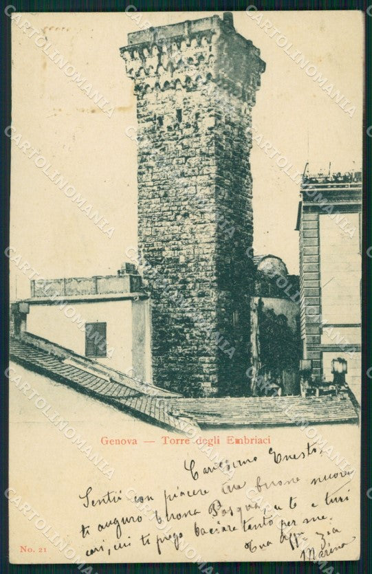 Genova Città Torre degli Embriaci PIEGA cartolina WX3532 – fronte