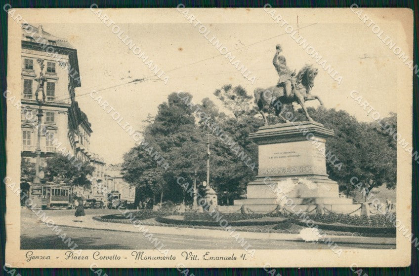 Genova Città Piazza Corvetto Tram PIEGA cartolina WX3648 – fronte