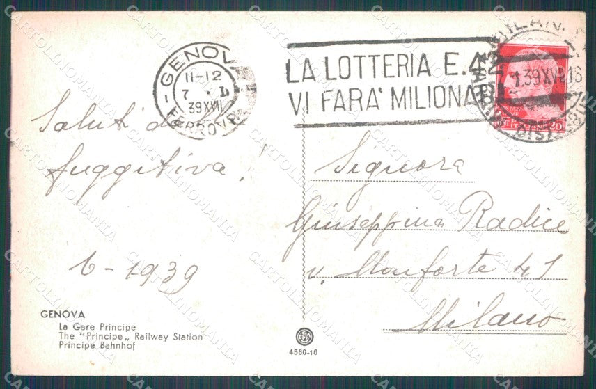 Genova Città Stazione Principe Auto cartolina WX3739 – retro
