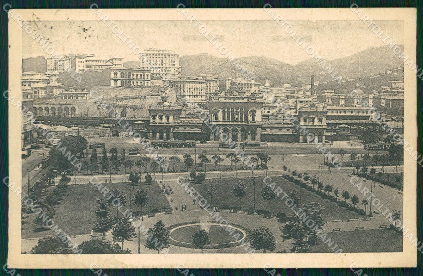Genova Città Piazza Verdi PIEGA cartolina WX3757 – fronte