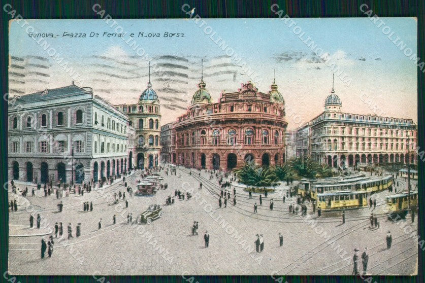 Genova Città Piazza De Ferrari Borsa Tram PIEGHINA cartolina WX3762 – fronte