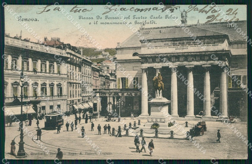 Genova Città Piazza De Ferrari Teatro Garibaldi Tram cartolina WX3765 – fronte