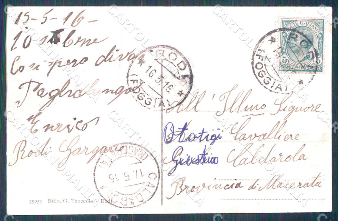 Foggia Rodi Garganico Saluti da Corso Umberto Barberia Troccolo cartolina WX7163 – retro