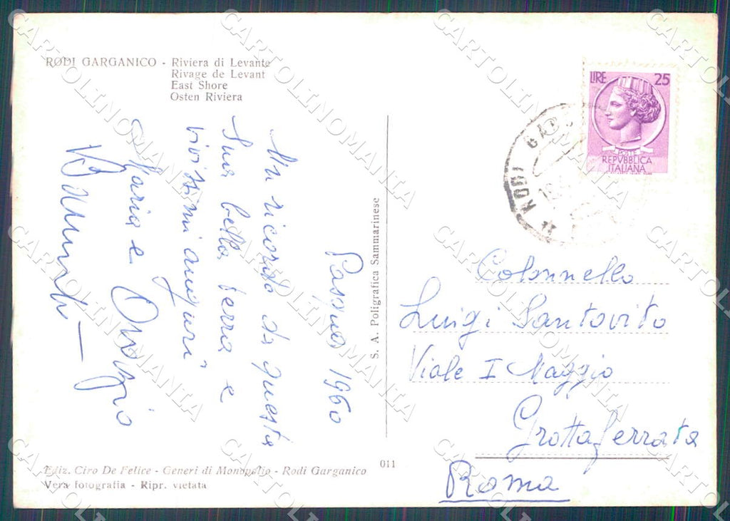 Foggia Rodi Garganico Riviera Levante Albergo Miramare foto FG cartolina WX7168 – retro