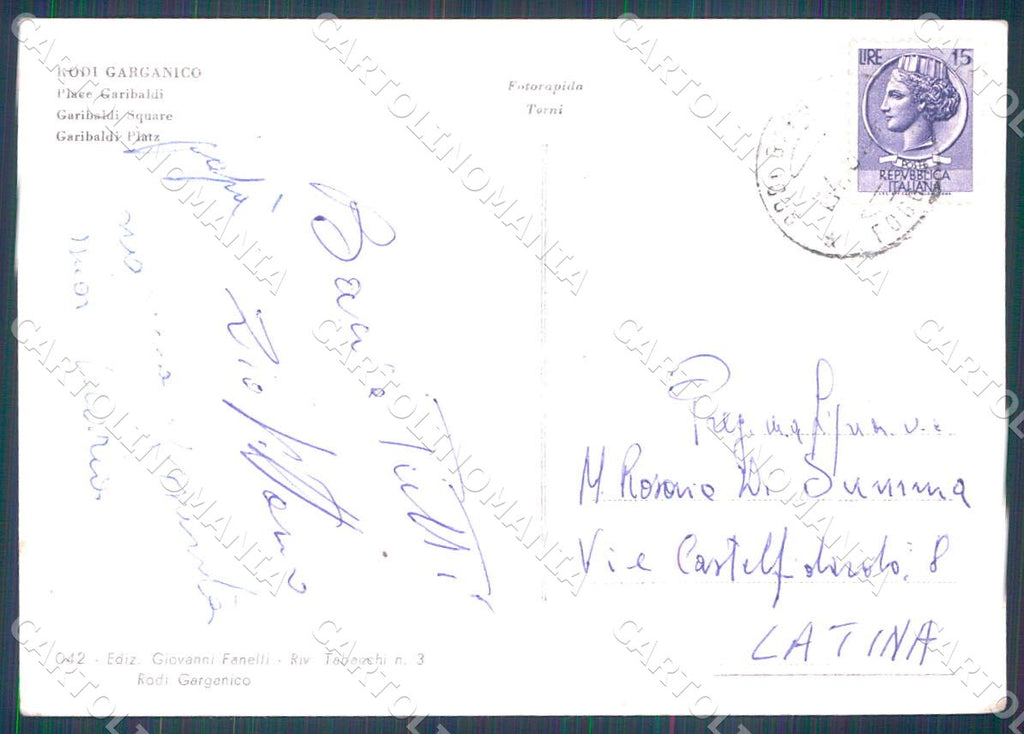 Foggia Rodi Garganico Piazza Garibaldi foto FG cartolina WX7170 – retro
