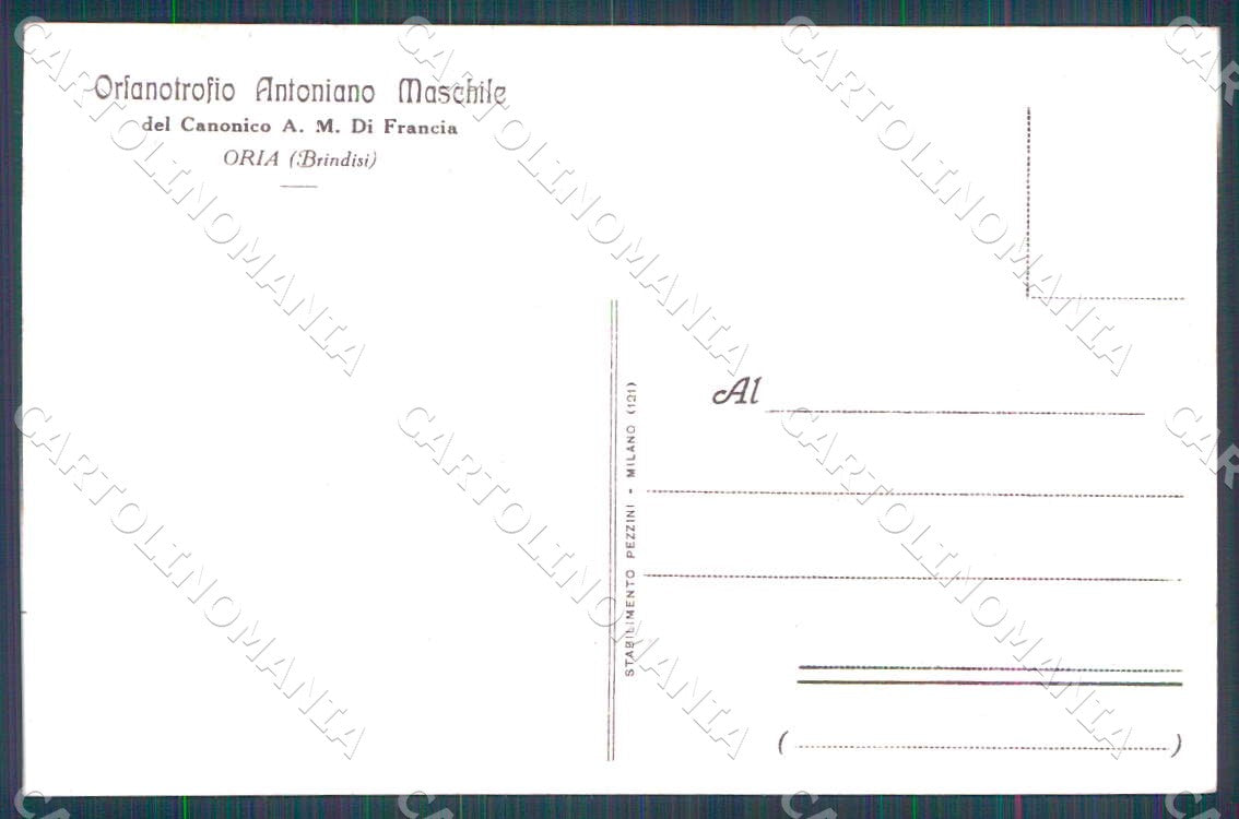 Brindisi Oria Orfanotrofio Antoniano Maschile Aggiunta Locali cartolina WX7172 – retro