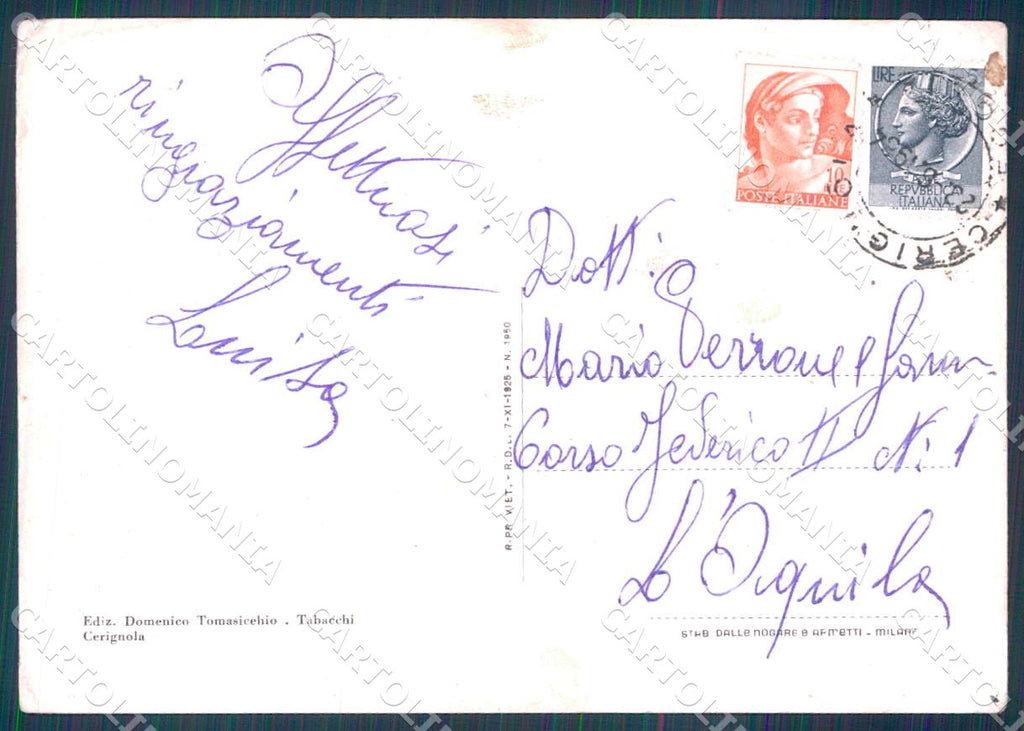 Foggia Cerignola Piazza Duomo Via Roma Corriera FG cartolina WX7194 – retro
