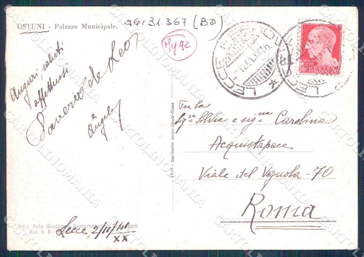 Brindisi Ostuni Palazzo Municipale FG cartolina WX7217 – retro