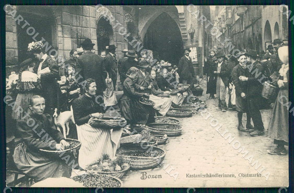 Bolzano Città Mercato Castagne Kastanienhandlerinnen Obstmarkt cartolina WX7247 – fronte