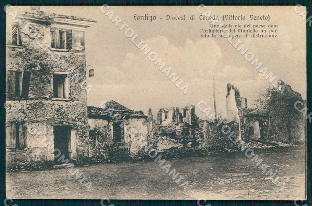 Treviso Fontigo Diocesi Ceneda Artiglieria Montello Rovine WW1 cartolina WX7265 – fronte