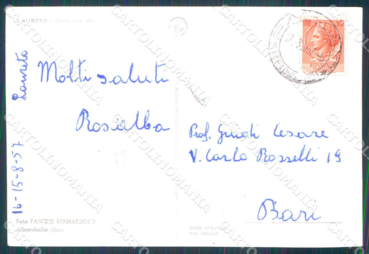 Brindisi Fasano Laureto Casa del Sole FG Foto cartolina WX7355 – retro