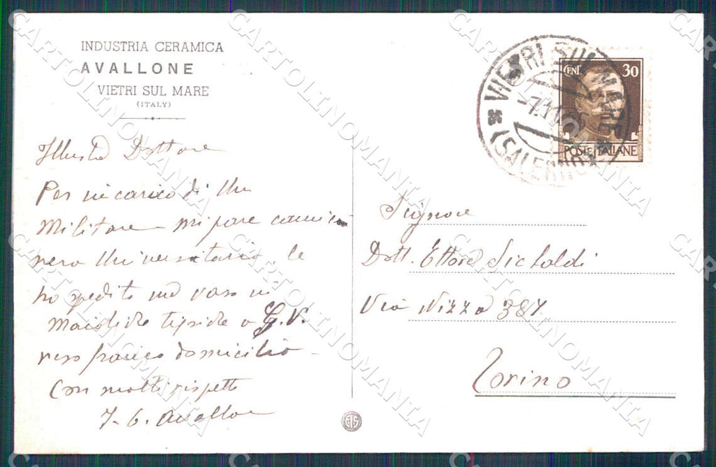 Salerno Vietri sul Mare Negozio Cramiche Avallone Autografo cartolina WX7356 – retro