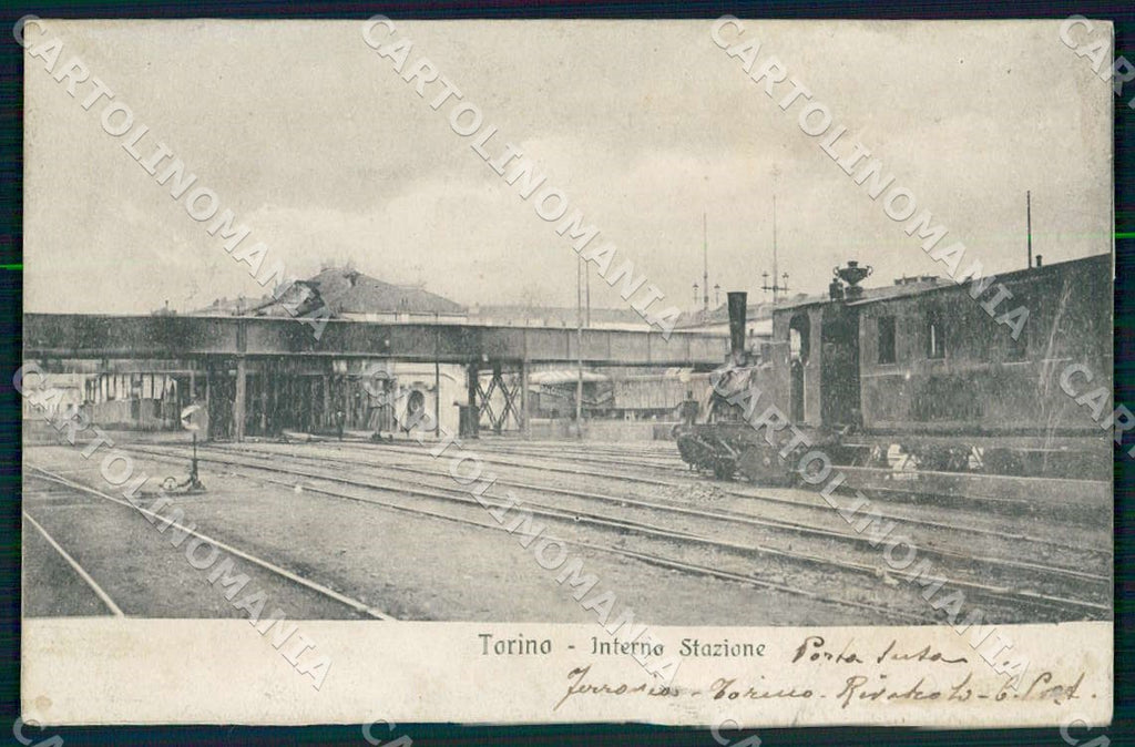 Torino Interno Stazione Porta Susa Treno Ferrovia REINCOLLATA cartolina WX7372 – fronte