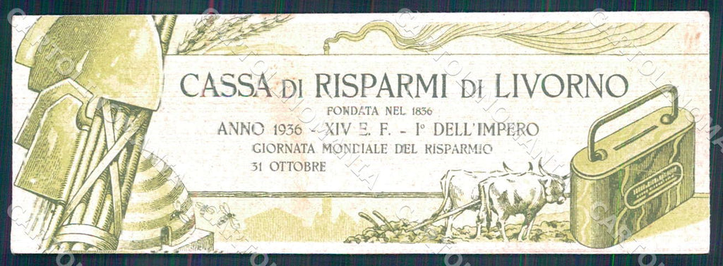 Segnalibro Ascaro 1936 Cassa Risparmi di Livorno 16x5 Fascismo WX7443 – retro