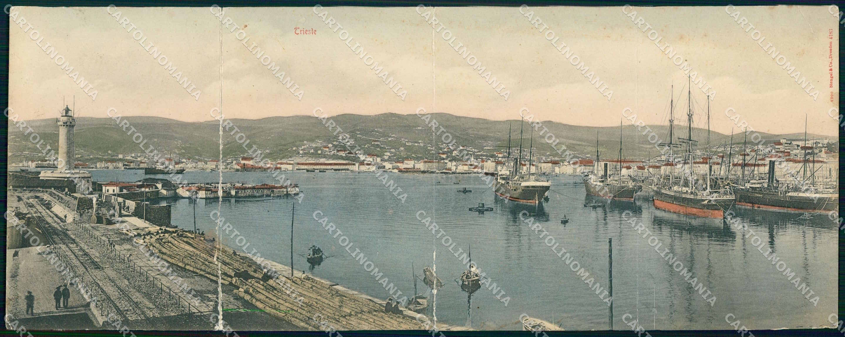 Trieste Città il Porto Stengel Quadrupla RIPARATA cartolina WX7452 – fronte