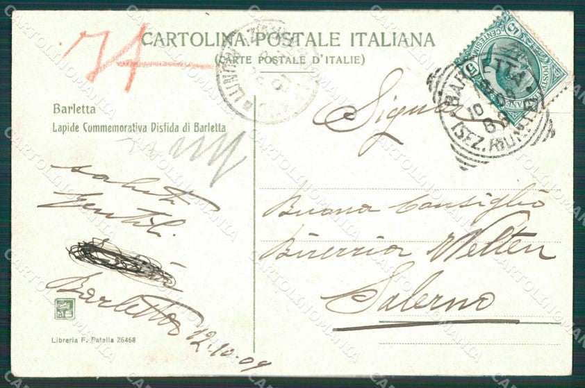 Barletta Città Lapide Commemorativa cartolina XB0858 – retro