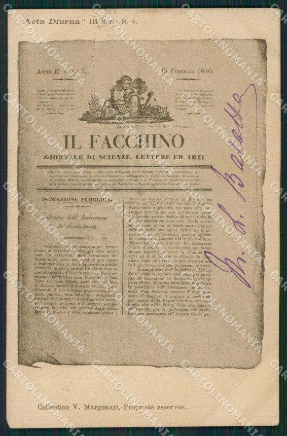 Parma Il Facchino Giornale di Scienze Lettere ed Arti cartolina XB1126 – fronte