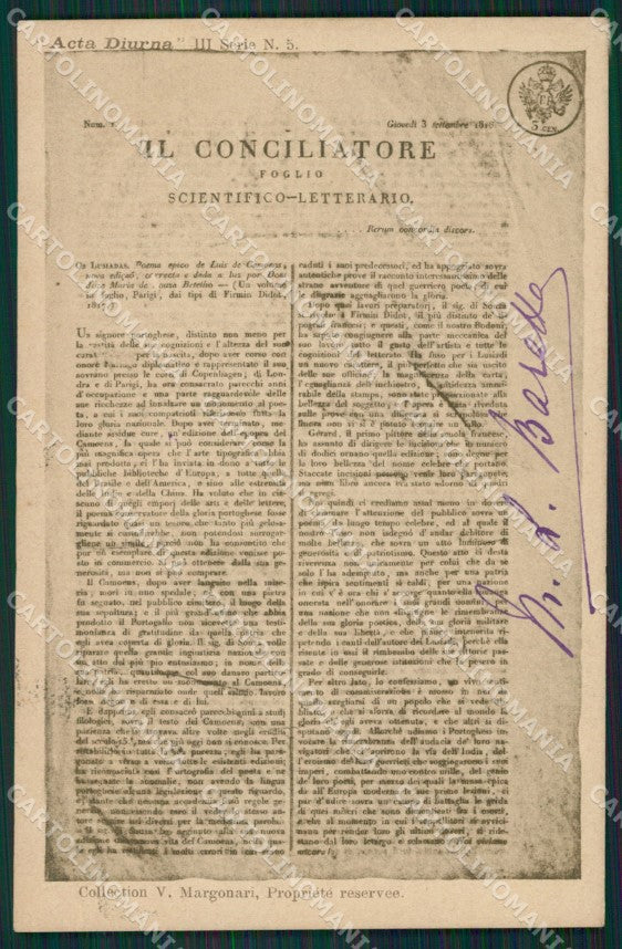 Milano Il Concigliatore Giornale Scientifico Letterario cartolina XB1127 – fronte