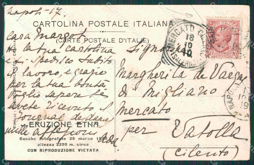 Catania Eruzione dell'Etna 1910 PIEGHINE cartolina XB1870 – retro