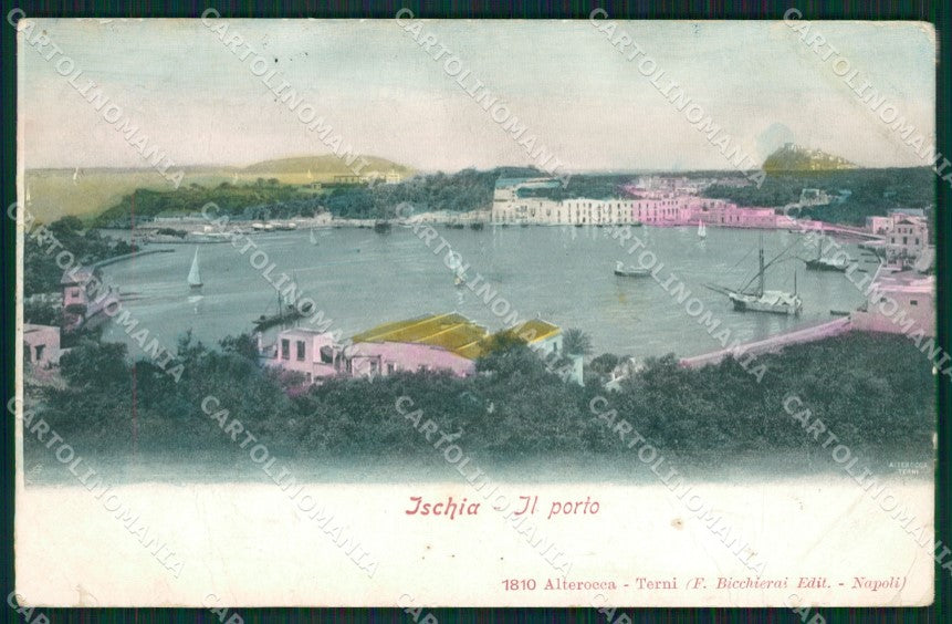 Napoli Ischia Porto Alterocca 1810 FORI PIEGHE STRAPPINO cartolina XB2030 – fronte