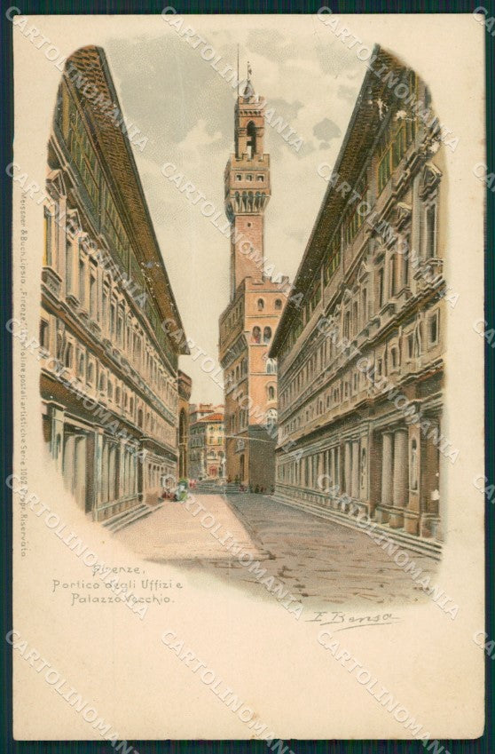 Firenze Città Uffizi Palazzo Vecchio PIEGATA STRAPPO E:Bensa cartolina XB2163 – fronte