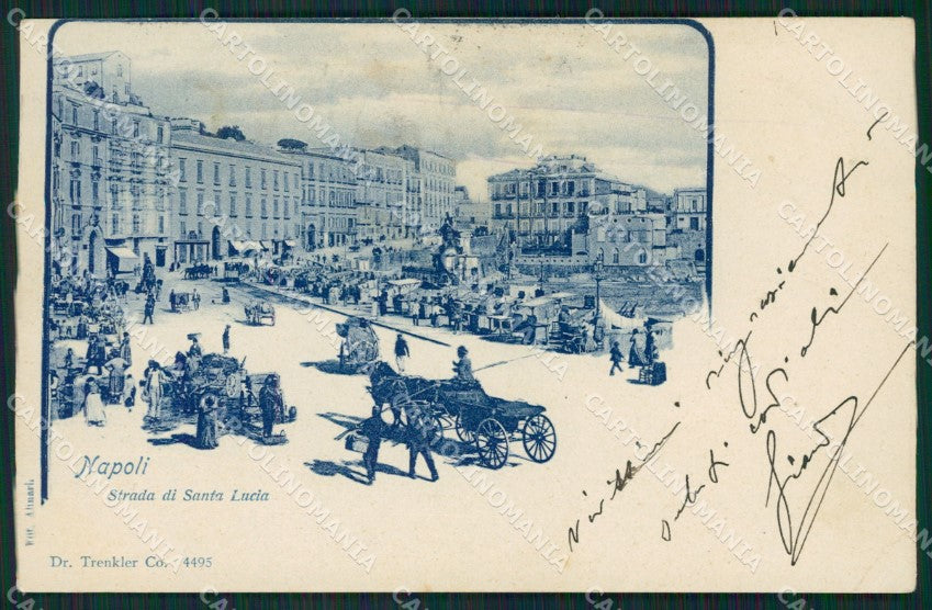 Napoli Santa Lucia Carrozze SCOLLATA PIEGA cartolina XB2365 – fronte