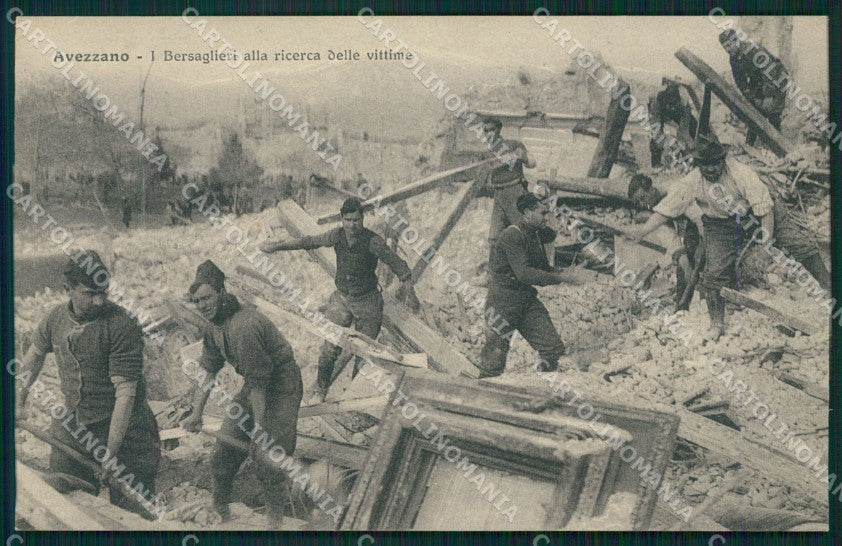 L'Aquila Avezzano Terremoto Bersaglieri cartolina XB3243 – fronte