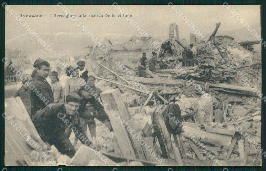 L'Aquila Avezzano Terremoto Bersaglieri ABRASA cartolina XB3244 – fronte