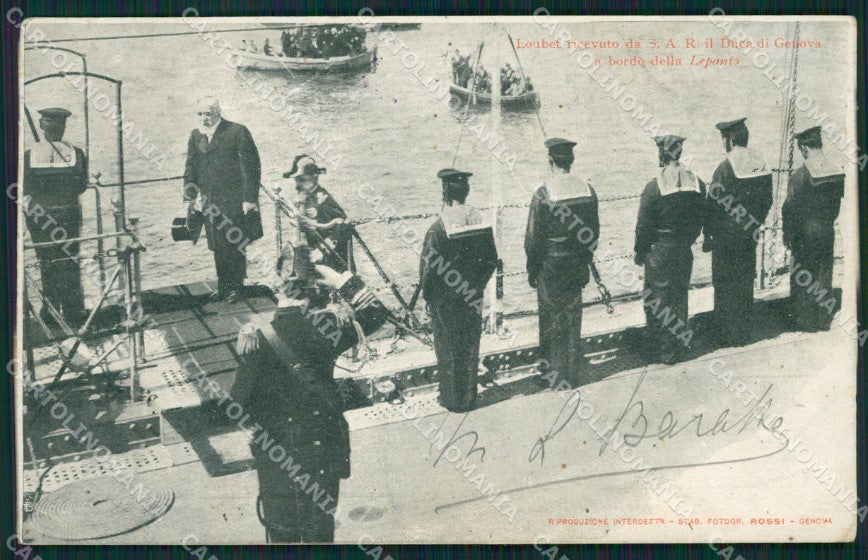 Genova Loubet Savoia Nave Lepanto PIEGA cartolina XB3533 – fronte